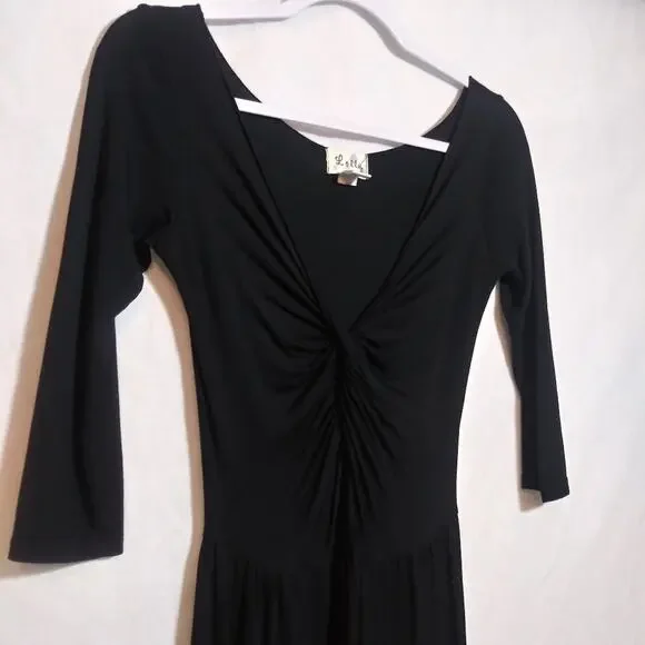 Anthropologie Lolly Black Knot Ruched V Neck Modal Simple Classic Dress Sz XS - Picture 3 of 6